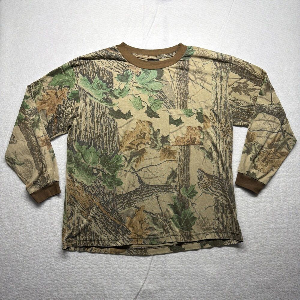 Vintage Y2K Liberty Realtree Timber Camo Long Sleeve Pocket Hunting Shirt Large